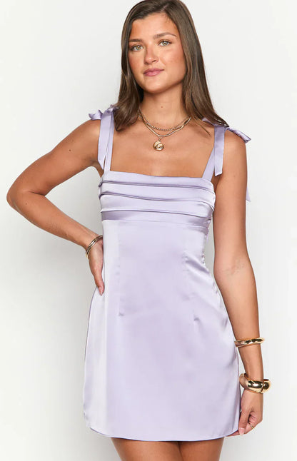 A-line Square-neck Bow-tie-back Satin Mini Homecoming Dresses
