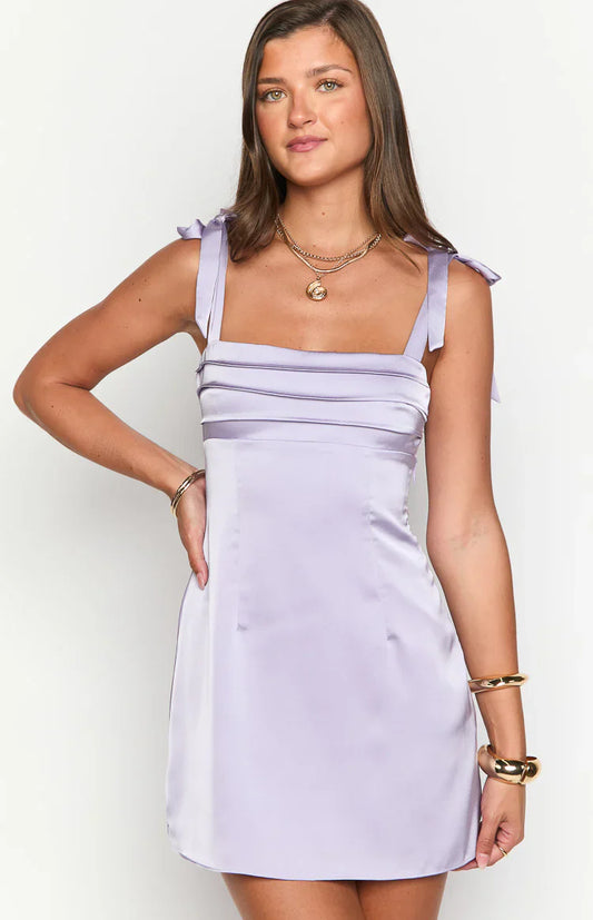 A-line Square-neck Bow-tie-back Satin Mini Homecoming Dresses