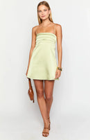A-line Square-neck Pleated Sleeveless Satin Mini Homecoming Dresses