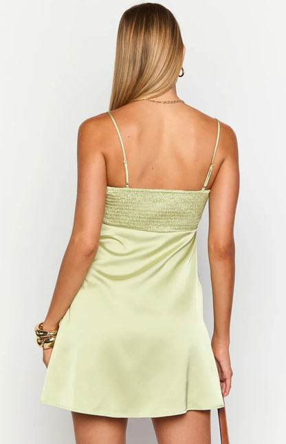 A-line Square-neck Pleated Sleeveless Satin Mini Homecoming Dresses