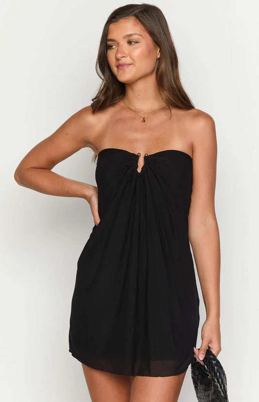 A-line Strapless Keyhole-neck Chiffon Mini Homecoming Dresses