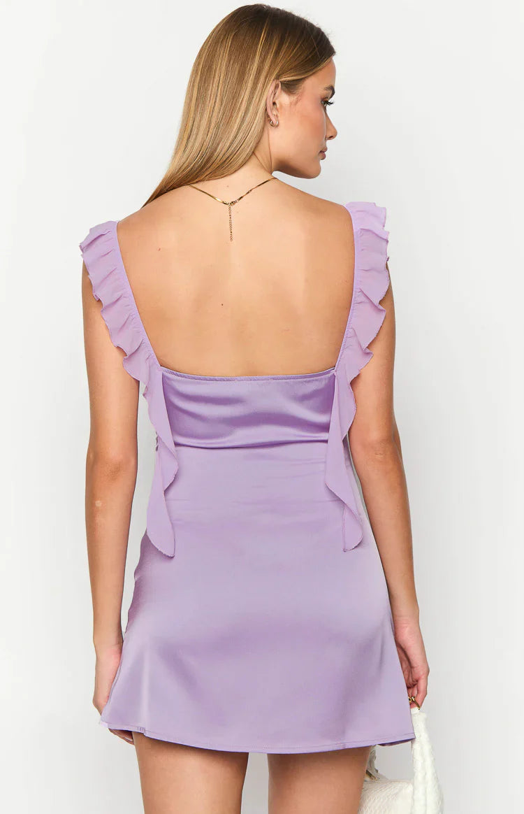 A-line Sweetheart-neck Bow-front Ruffle-strap Satin Mini Homecoming Dresses