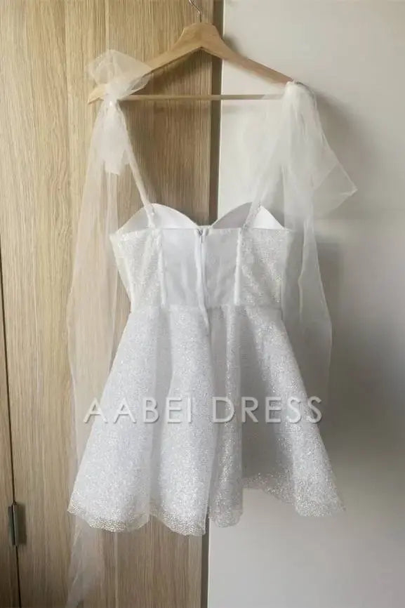 AABEI DRESS A-Line Sweetheart Neckline Tie Shoulder Spraying Backless Sparkle Short Party Dress Hot Sale Short Homecoming Dress