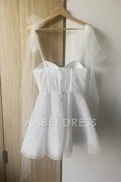 AABEI DRESS A-Line Sweetheart Neckline Tie Shoulder Spraying Backless Sparkle Short Party Dress Hot Sale Short Homecoming Dress