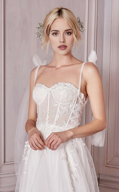 AABEI DRESS A-line Sweetheart Neckline Pleated Lace Applique Backless Slit Fashion Wedding Dress