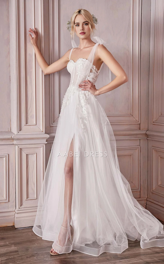AABEI DRESS A-line Sweetheart Neckline Pleated Lace Applique Backless Slit Fashion Wedding Dress