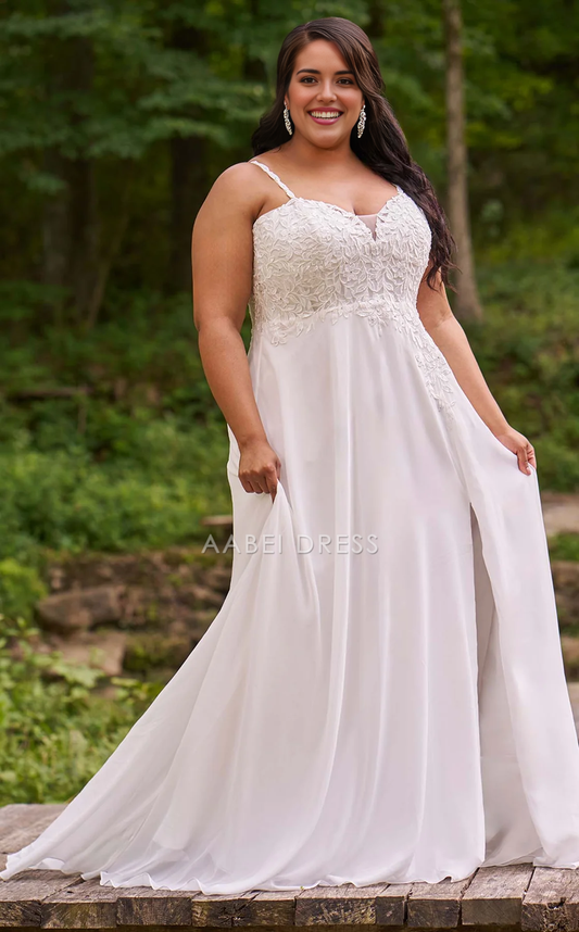 AABEI DRESS A Line Spaghetti Strap Sweetheart Neckline Backless Lace Plus size Elegant Wedding Dress