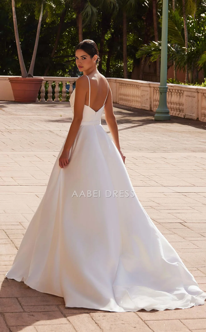 AABEI DRESS A Line Spaghetti Strap V Neck Backless Elegant Dignified Wedding Dress