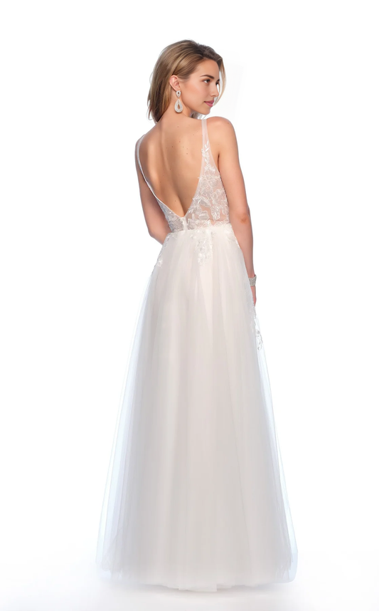AABEI DRESS Beautiful Plunging A Line Deep V Neck Sleeveless Backless Floor-Length Elegant Wedding Dress