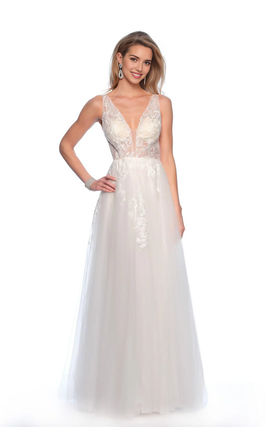 AABEI DRESS Beautiful Plunging A Line Deep V Neck Sleeveless Backless Floor-Length Elegant Wedding Dress