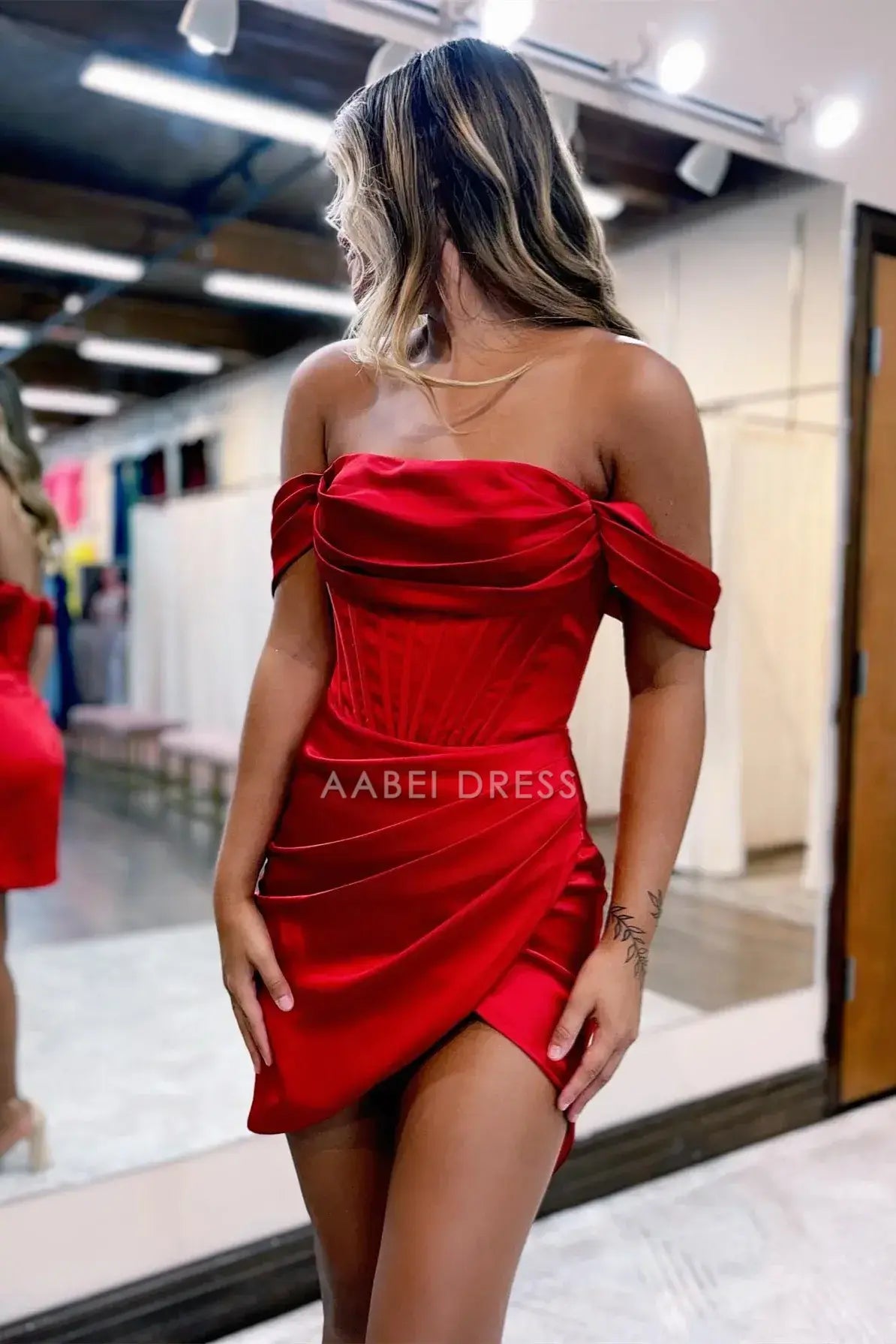 AABEI DRESS Charming Sheath Off-the-Shoulder Pleated Backless Sexy Hot Sale Short Homecoming Dress