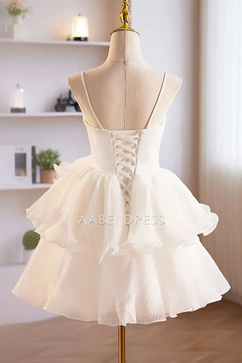 AABEI DRESS Cute A-Line Sweetheart Neckline Spaghetti Strap White Ruffle Exquisite Hot Sale Short Homecoming Dress