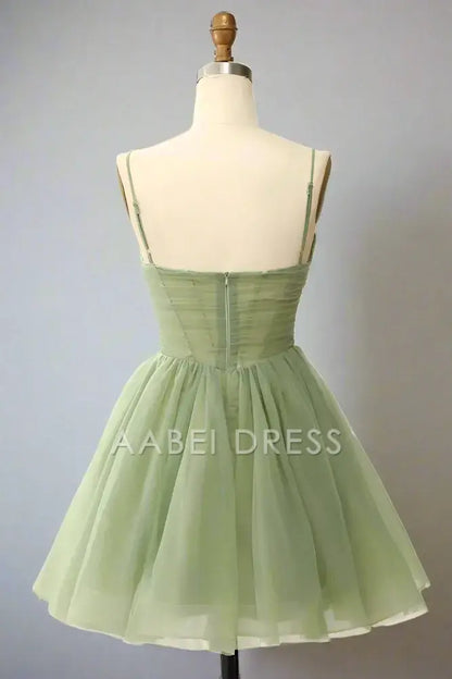 AABEI DRESS Elegant A-Line V-Neck Spaghetti Strap Pleated Fashion Hot Sale Short Homecoming Dress