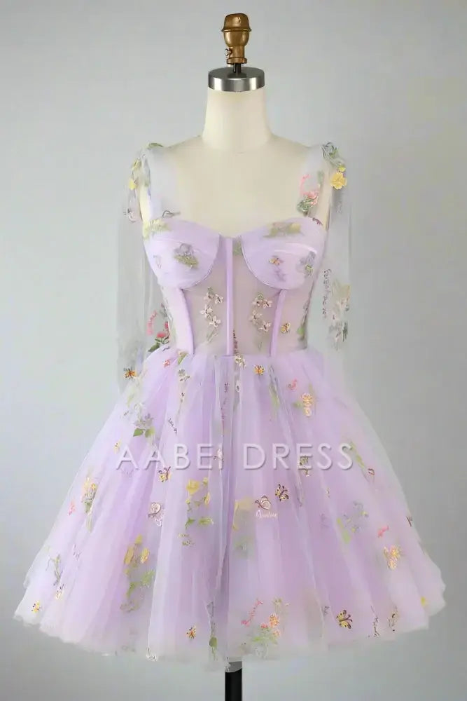 AABEI DRESS Elegant A Line Sweetheart Neckline Tie Straps Floral Embroidery Exquisite Short Party Dress Hot Sale Short Homecoming Dress