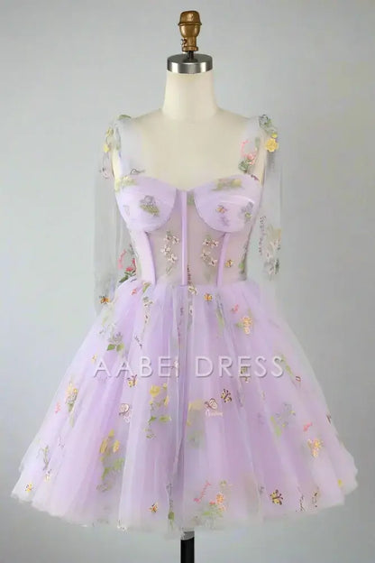 AABEI DRESS Elegant A Line Sweetheart Neckline Tie Straps Floral Embroidery Exquisite Short Party Dress Hot Sale Short Homecoming Dress