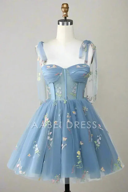 AABEI DRESS Elegant A Line Sweetheart Neckline Tie Straps Floral Embroidery Exquisite Short Party Dress Hot Sale Short Homecoming Dress