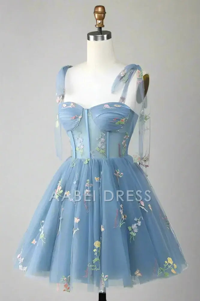 AABEI DRESS Elegant A Line Sweetheart Neckline Tie Straps Floral Embroidery Exquisite Short Party Dress Hot Sale Short Homecoming Dress