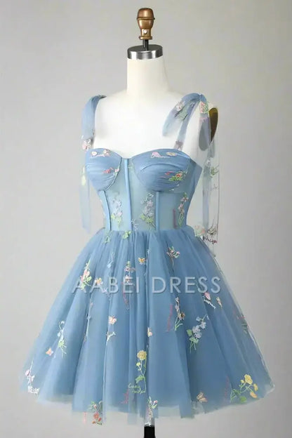 AABEI DRESS Elegant A Line Sweetheart Neckline Tie Straps Floral Embroidery Exquisite Short Party Dress Hot Sale Short Homecoming Dress