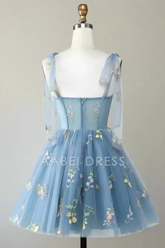 AABEI DRESS Elegant A Line Sweetheart Neckline Tie Straps Floral Embroidery Exquisite Short Party Dress Hot Sale Short Homecoming Dress