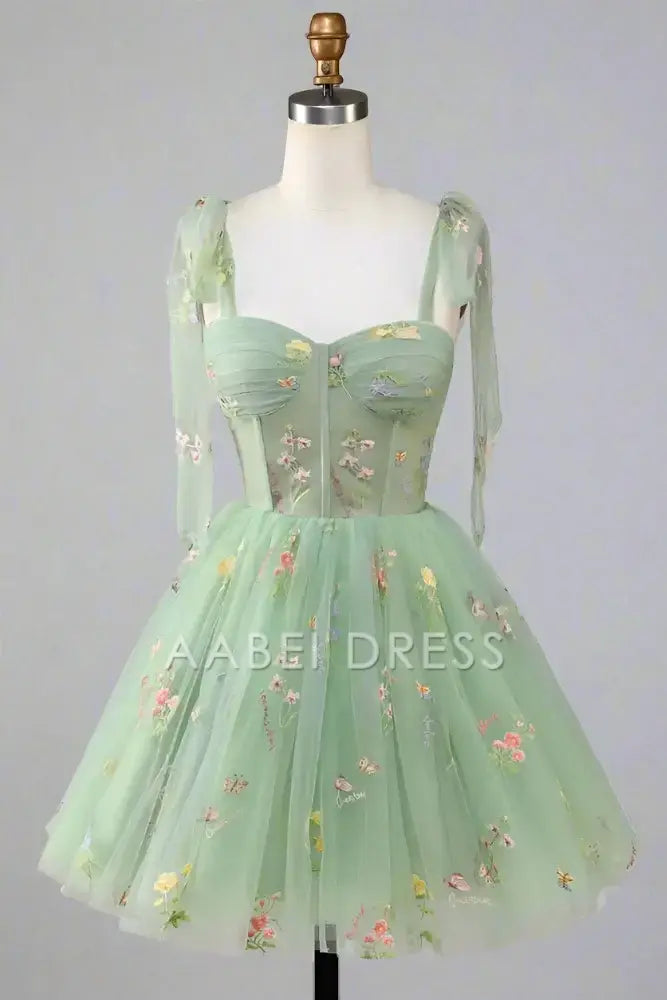AABEI DRESS Elegant A Line Sweetheart Neckline Tie Straps Floral Embroidery Exquisite Short Party Dress Hot Sale Short Homecoming Dress