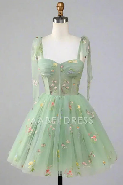 AABEI DRESS Elegant A Line Sweetheart Neckline Tie Straps Floral Embroidery Exquisite Short Party Dress Hot Sale Short Homecoming Dress