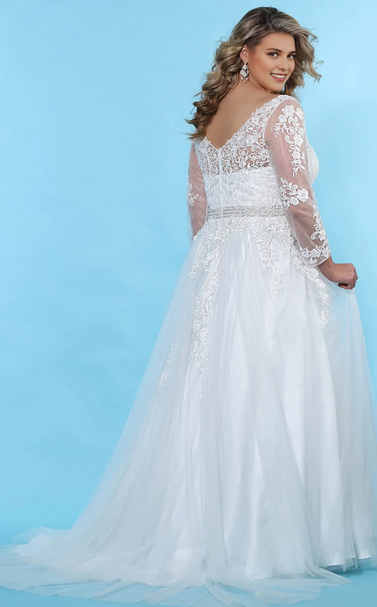 AABEI DRESS Elegant A Line V Neck Long Sleeves Lace Applique Fashion Plus size Wedding Dress