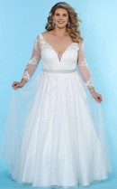 AABEI DRESS Elegant A Line V Neck Long Sleeves Lace Applique Fashion Plus size Wedding Dress