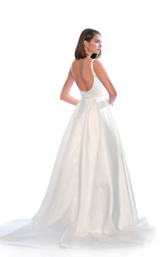 AABEI DRESS Elegant A Line V Neck Spaghetti Strap Backless Floor-length High Quality Wedding Dress