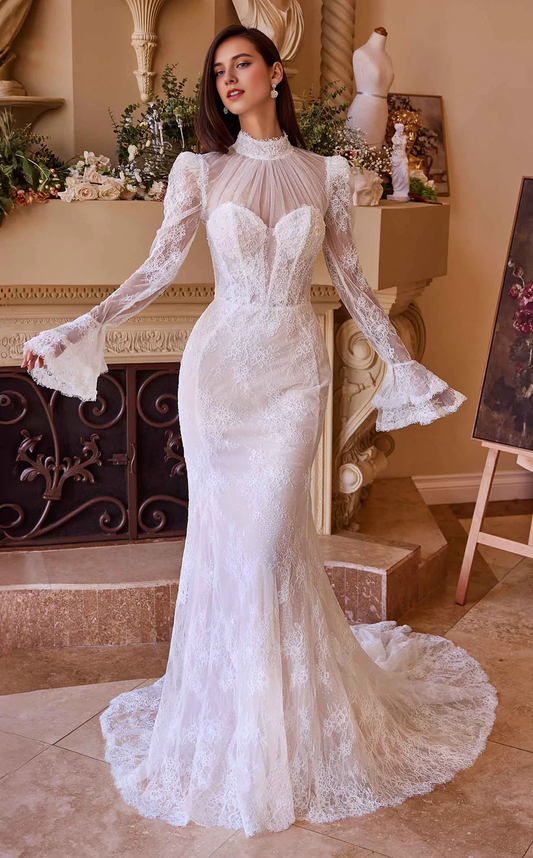 AABEI DRESS Elegant Mermaid Sweetheart Long Sleeves Lace Two Dressing Styles Unique Fashion Wedding Dress