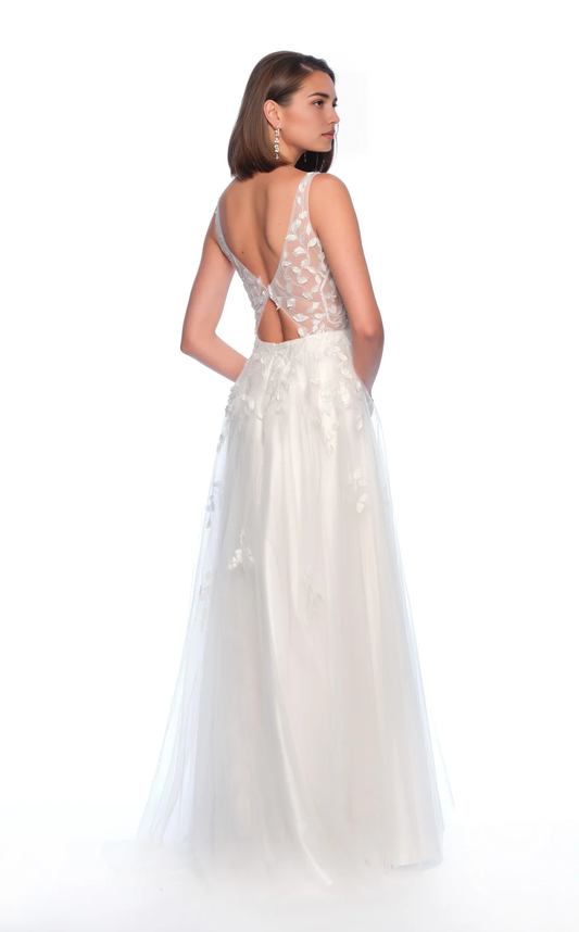 AABEI DRESS Exquisite A Line Deep V Neck Sleeveless Lace Applique Backless Fashion Wedding Dress