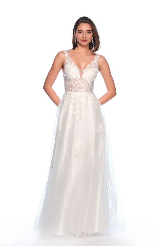 AABEI DRESS Exquisite A Line Deep V Neck Sleeveless Lace Applique Backless Fashion Wedding Dress