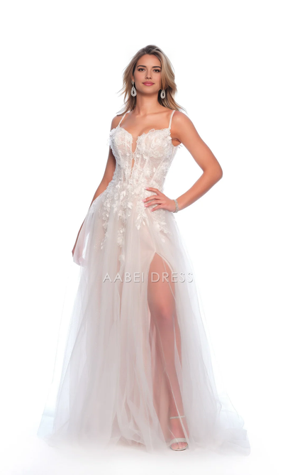 AABEI DRESS Exquisite A Line Spaghetti Strap Sweetheart Neckline Backless Side Fork Floor-Length Fantastic Wedding Dress