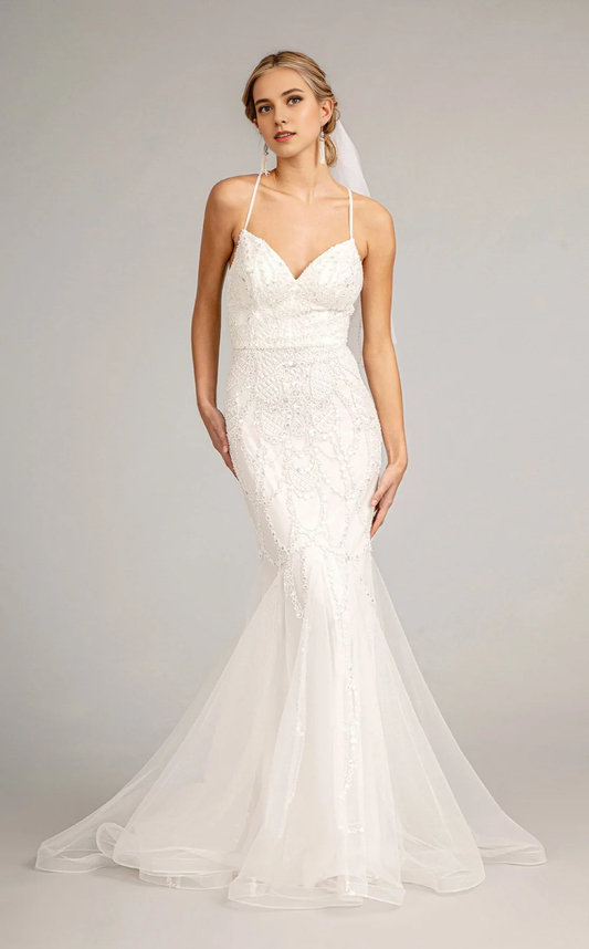 AABEI DRESS Exquisite Mermaid Spaghetti Strap V Neck Backless Fantastic Wedding Dress