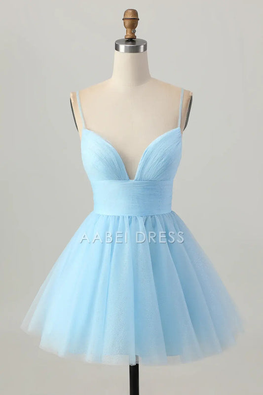 AABEI DRESS For Women Short Prom Dress A Line V Neck Spaghetti Straps Backless Sparkle Affordable Hot Sale Homecoming Dress