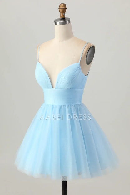AABEI DRESS For Women Short Prom Dress A Line V Neck Spaghetti Straps Backless Sparkle Affordable Hot Sale Homecoming Dress