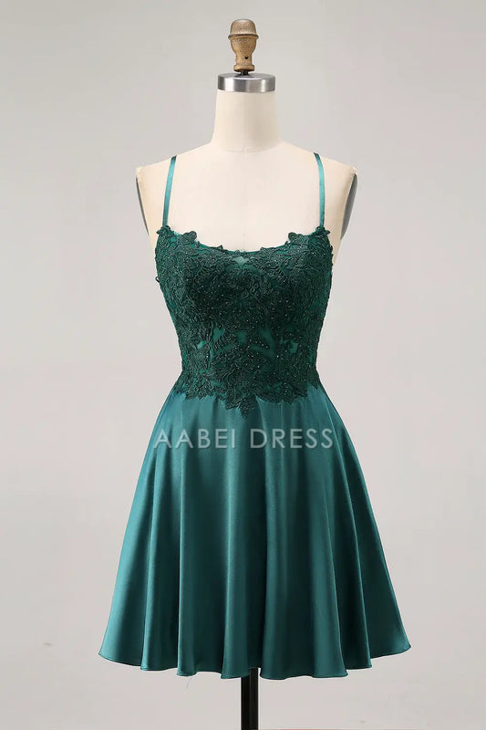 AABEI DRESS For Women Short Prom Dress A Linee Round Neck Spaghetti Strap Backless Lace Applique Retro Dress Affordable Hot Sale Homecoming Dress