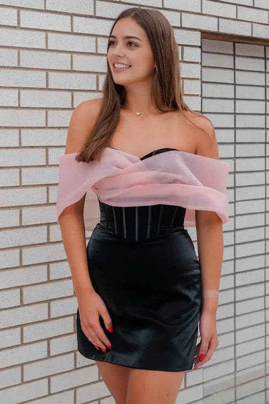 AABEI DRESS For Women Short Prom Dress Black Sheath Off The Shoulder Sweetheart Neckline Charming Dress Affordable Hot Sale Homecoming Dress