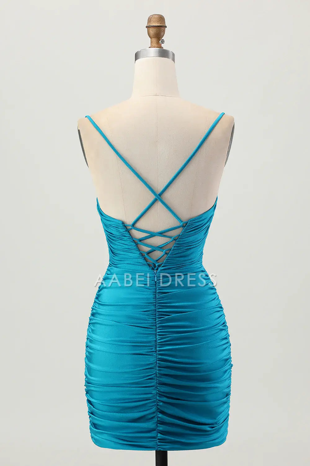 AABEI DRESS For Women Short Prom Dress Blue Sheath Spaghetti Strap Sweetheart Neckline Keyhole Backless With Rhinestone Pleated Dress Affordable Hot Sale Homecoming Dress