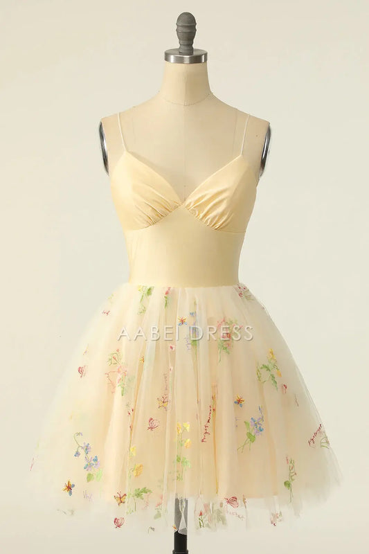 AABEI DRESS For Women Short Prom Dress Elegant A-Line V Neck Spaghetti Straps With Embroidery Exquisite Dress Affordable Hot Sale Homecoming Dress