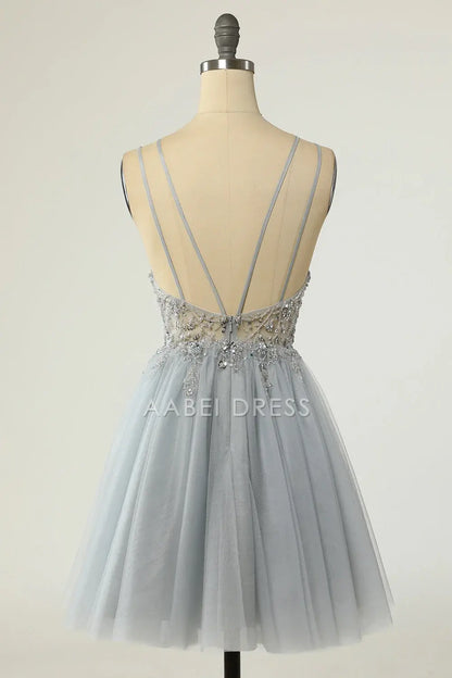 AABEI DRESS For Women Short Prom Dress Gorgeous A Line V Neck Spaghetti Straps With Beading Backless Chic Dress Affordable Hot Sale Homecoming Dress
