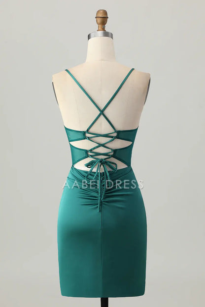 AABEI DRESS For Women Short Prom Dress Sheath Spaghetti Strap Pleated Sweetheart Neckline Backless Chic Dress Affordable Hot Sale Homecoming Dress