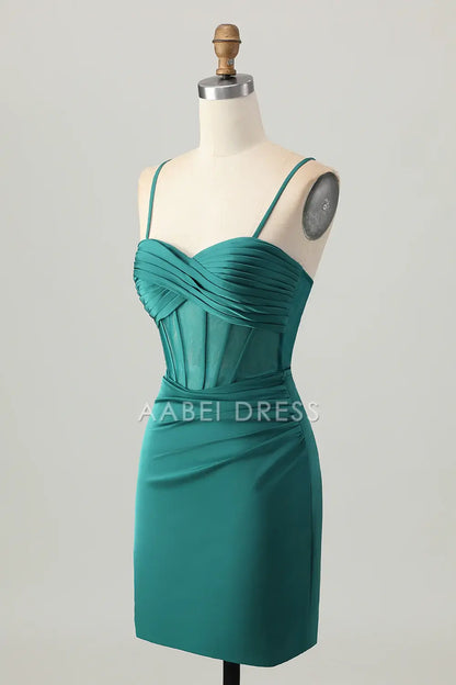 AABEI DRESS For Women Short Prom Dress Sheath Spaghetti Strap Pleated Sweetheart Neckline Backless Chic Dress Affordable Hot Sale Homecoming Dress