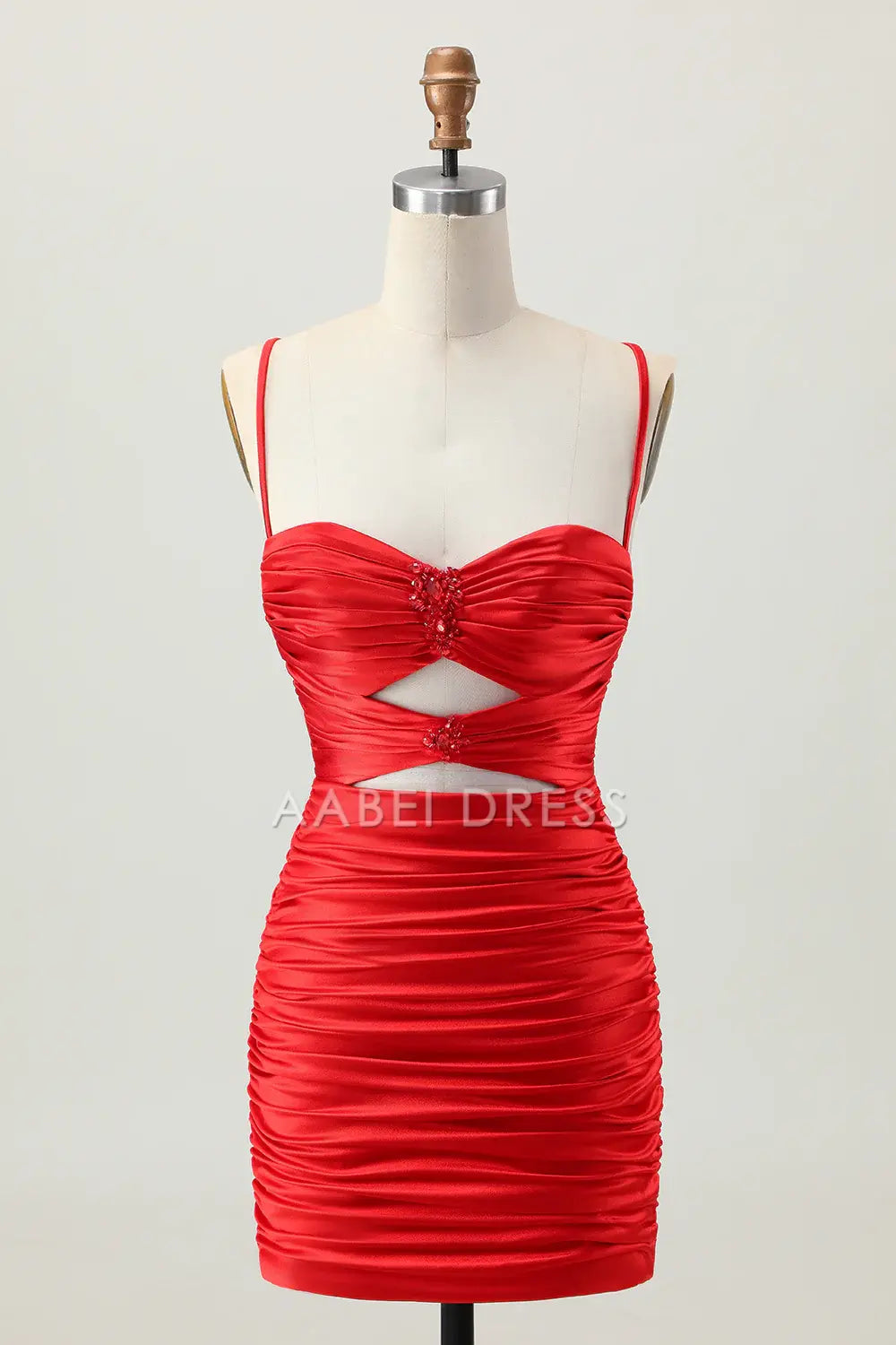AABEI DRESS For Women Short Prom Dress Sheath Spaghetti Strap Sweetheart Neckline Keyhole Backless With Rhinestone Pleated Dress Affordable Hot Sale Homecoming Dress