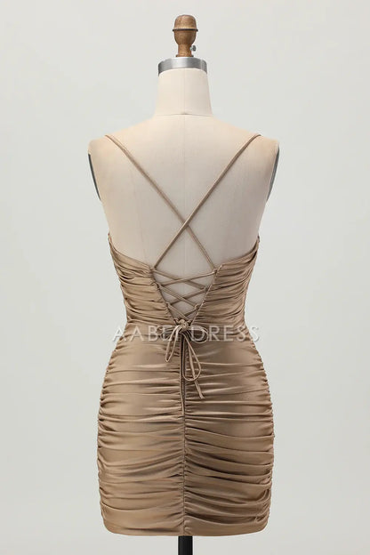 AABEI DRESS For Women Short Prom Dress Sheath Spaghetti Strap Sweetheart Neckline Keyhole Backless With Rhinestone Pleated Dress Affordable Hot Sale Homecoming Dress