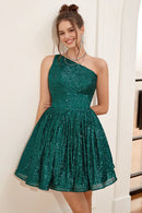 AABEI DRESS For Women Short Prom Dress Shiny Burgundy A-Line One Shoulder Backless Ruched Sequin Fashion Dress Affordable Hot Sale Homecoming Dress