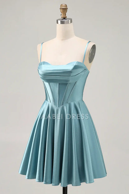 AABEI DRESS For Women Short Prom Dress Simple A Line Spaghetti Strap Sweetheart Neckline Backless Pleated Dress Affordable Hot Sale Homecoming Dress