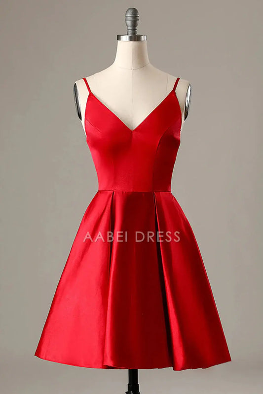 AABEI DRESS For Women Short Prom Dress Simple Burgundy A Line V Neck Spaghetti Strap Elegant Dress Affordable Hot Sale Homecoming Dress