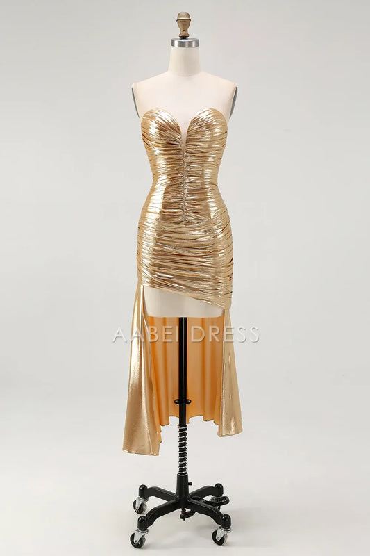AABEI DRESS For Women Short Prom Dress Sparkle Sheath Strapless Sweetheart Neckline Pleated High-Low Fashion Dress Affordable Hot Sale Homecoming Dress