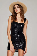 AABEI DRESS For Women Short Prom Dress Sparkly Black Sequin Sheath Ruched Wide Shoulder Straps Sexy Dress Affordable Hot Sale Homecoming Dress