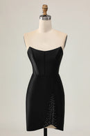 AABEI DRESS For Women Short Prom Dress Sparkly Black Sheath Strapless Low-Cut With Beading Backless Keyhole Chic Dress Affordable Hot Sale Homecoming Dress